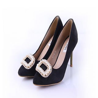 Womens Simple Pearl Decoration Solid Color High Heels(Black)