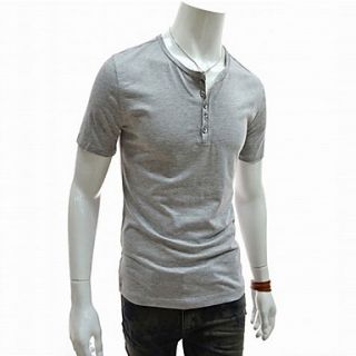 ZHELIN Mens Solid Color Bodycon Delicacy Buckle Light Gray 100% Cotton T Shirt