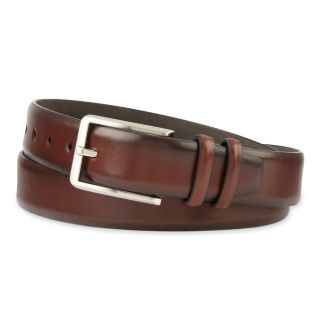 CLAIBORNE Brown Leather Belt w/Double Keep, Cognac, Mens