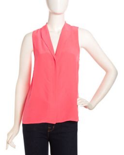 Sleeveless Covered Button Top, Hibiscus