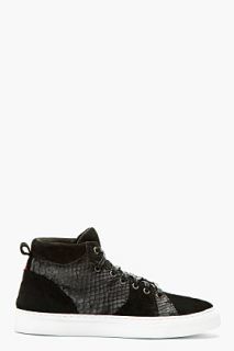 Diemme Black Python And Suede Parioli Mid_top Sneakers