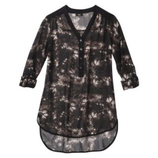 Mossimo Womens High Low Button Down Top   Black Print S