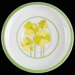 Denby Langley Quadrille Saucer, Fine China Dinnerware   Yellow Flowers,Green Ban