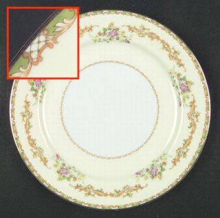 Noritake Claudia Dinner Plate, Fine China Dinnerware   Green Border,Floral Spray