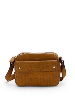Compact Distressed Leather Crossbody Bag   Brown