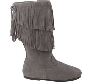 Womens Minnetonka 2 Layer Fringe Boot   Grey Suede Boots