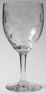 Unknown Crystal Unk6808 Water Goblet   Clear,Cut Floral,Leaves&Thorns