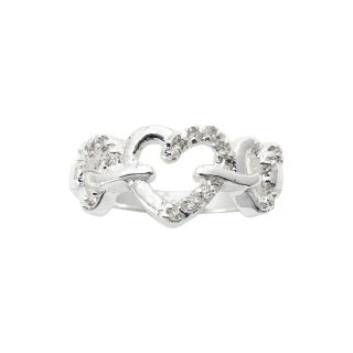 Bridge Jewelry Pure Silver Plated Cubic Zirconia Triple Heart Ring