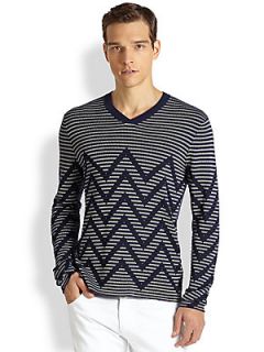 Armani Collezioni Striped Zig Zag Sweater   Navy Blue