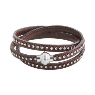 Stainless Steel Triple Wrap Dark Brown Leather Bracelet, Womens
