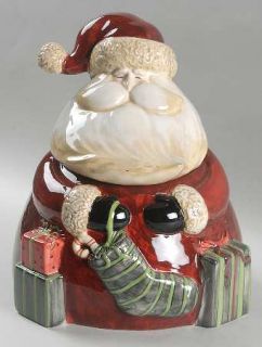 Sledding Santa Figurine Cookie Jar & Lid, Fine China Dinnerware   Santa&Sleigh,G