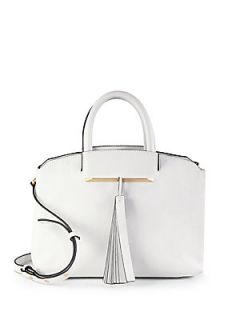 B Brian Atwood Curve Top Leather Shoulder Tote/White   White