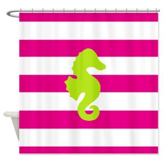  Hot Pink Stripes and Green Seahorse Shower Curtain  Use code FREECART at Checkout
