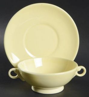 Taylor, Smith & T (TS&T) Luray Pastels Yellow Footed Cream Soup Bowl & Saucer Se