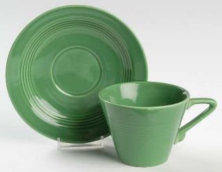 Homer Laughlin  Harlequin Medium Green (Newer) Flat Cup & Saucer Set, Fine China