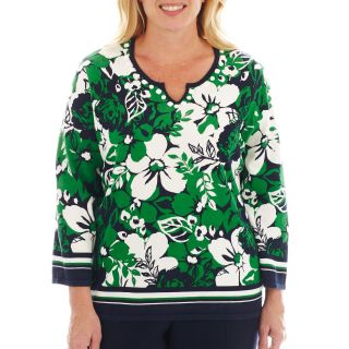 Alfred Dunner Greenwich Circle Border Striped Floral Print Sweater   Plus,