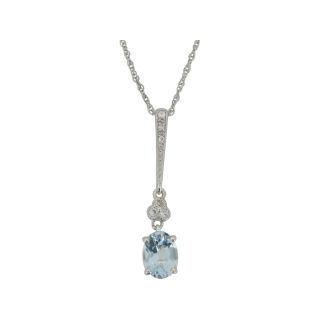 Aquamarine & Lab Created White Sapphire Drop Pendant Sterling Silver, Womens