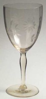 Lancaster Jubilee Yellow Water Goblet   Yellow,Floral Gray Cut,Depression Glass
