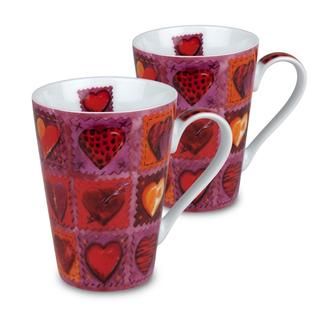 Konitz Hearts On Patches Porcelain Mugs (set Of 2)