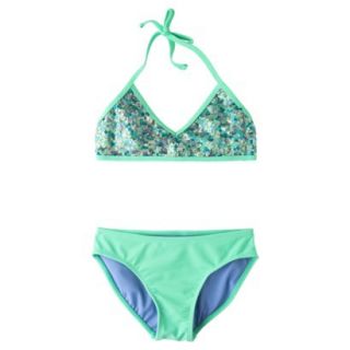 Xhilaration Girls 2 Piece Sequin Halter Bikini Swimsuit Set   Mint XL