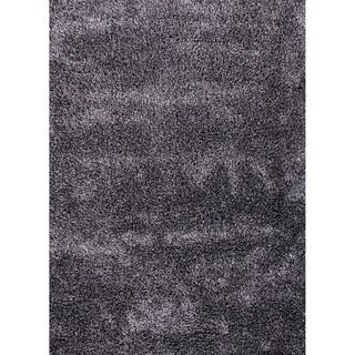 Handwoven Shags Solid pattern Gray/ Black Wool/ Polyester Rug (36 X 56)
