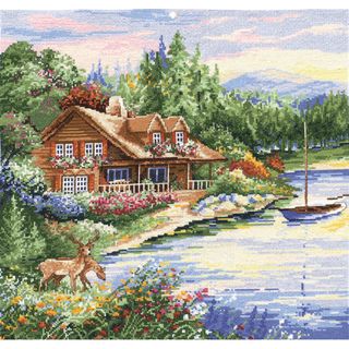 Lakeside Cabin Counted Cross Stitch Kit 15x15in 14 Count