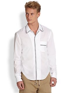 Band of Outsiders Piped Button Down Shirt   White