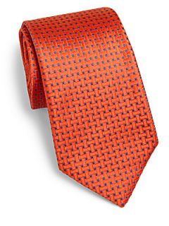 Charvet Square Print Neat Silk Tie   Orange