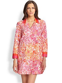 Oscar de la Renta Sleepwear Floral Print Cotton Caftan Pajama Top   Floral Mix