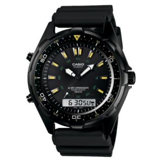 Casio Mens Analog Digital Watch with Yellow Accents   Black   AMW360B 1A1