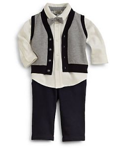 Armani Junior Infants Three Piece Shirt, Pants & Vest Set   Navy Grey