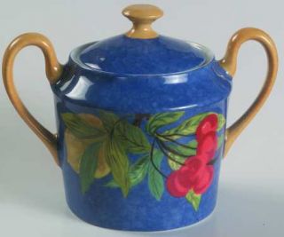 Laure Japy Jardin Bleu Sugar Bowl & Lid, Fine China Dinnerware   Blue Background