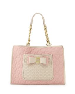 Two Tone Quilted Heart Tote Bag, Blush