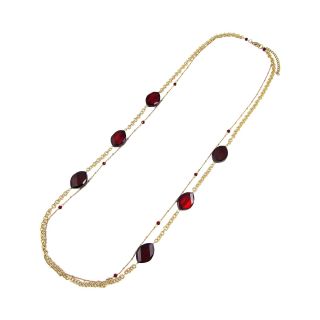 Double Strand Brass & Red Crystal Necklace