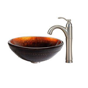 Kraus C GV 694 19mm 1005SN Nature Prometheus Glass Vessel Sink and Riviera Fauce