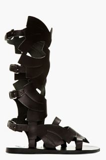 Carven Black Leather Ancient Greek Sandals Edition Gladiator Flats