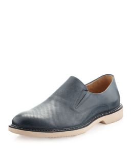 Evan Perforated/Smooth Leather Slipper, Navy