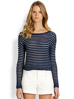 Alice + Olivia Textured Stripe Sweater   Navy White