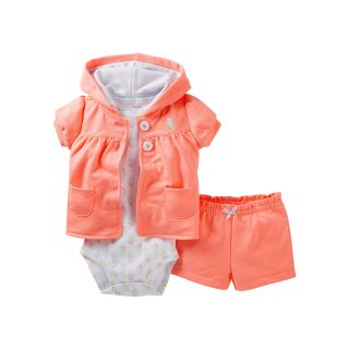 Carters Seahorse 3 pc. Hooded Cardigan Set   Girls newborn 24m, Orange, Orange,