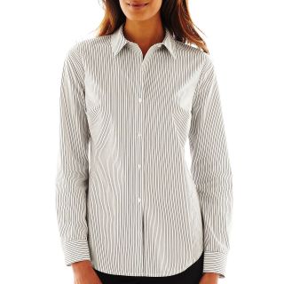 Worthington Essential Long Sleeve Button Front Shirt   Tall, Black/White