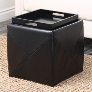 Abbyson Living Bentley Bonded Leather Cube Storage Tray Ottoman