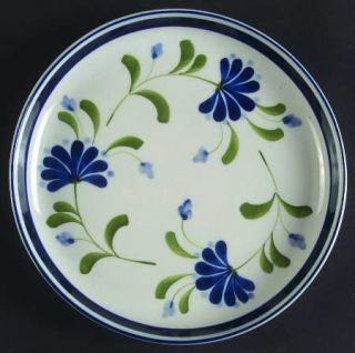 Dansk Sage Song Salad Plate, Fine China Dinnerware   Blue Band/Flowers/Dots,Gree