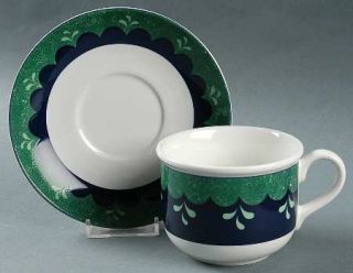Lenox China Bedazzle Emerald Flat Cup & Saucer Set, Fine China Dinnerware   Gree