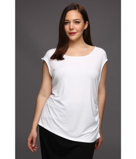 Calvin Klein Plus Size Sleeveless Side Smock Top Womens Short Sleeve Pullover (White)