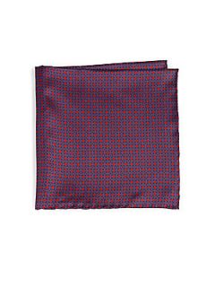 Brioni Silk Connecting Circle Pocket Square   Red