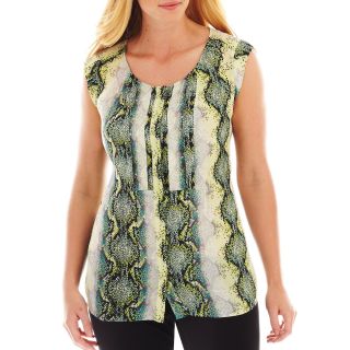 Worthington Pleated Button Front Top   Plus, Clouded Snake