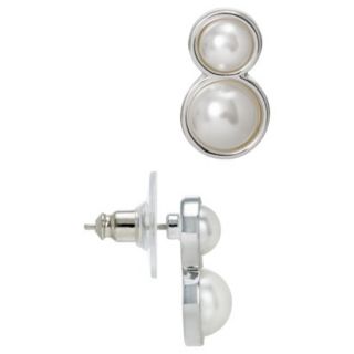 Lonna & Lilly Double Drop Simulated White Pearl Earring   Silver