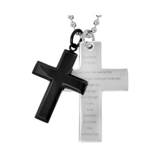 Stainless Steel Serenity Prayer Cross Pendants, Two Tone, Mens