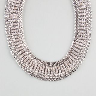 Rhinestone Chain Collar Necklace Silver One Size For Women 238674140