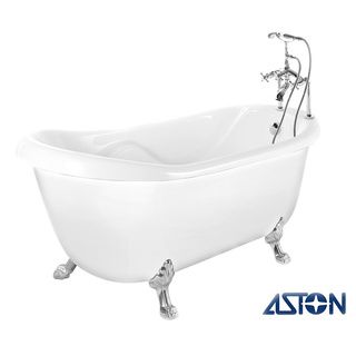 Aston 67 inch White Acrylic Clawfoot Tub With Tub mount Faucet (White Materials Acrylic, fiberglass, chrome platedExterior dimensions 67 inches long x 35 inches wide x 34 inches highInterior dimensions 60 inches long x 28 inches wide x 21.5 inches high